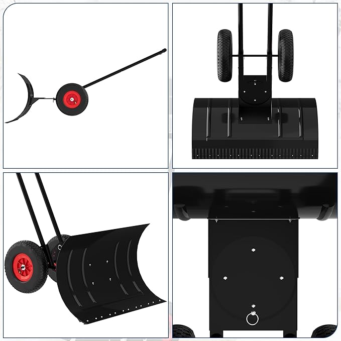 40 inch Wide Metal Snow Shovel with Wheels, Heavy Duty Snow Pusher with 5-Position Angled Blade & Adjustable Handle, Perfect for Driveway, Doorway & Sidewalk