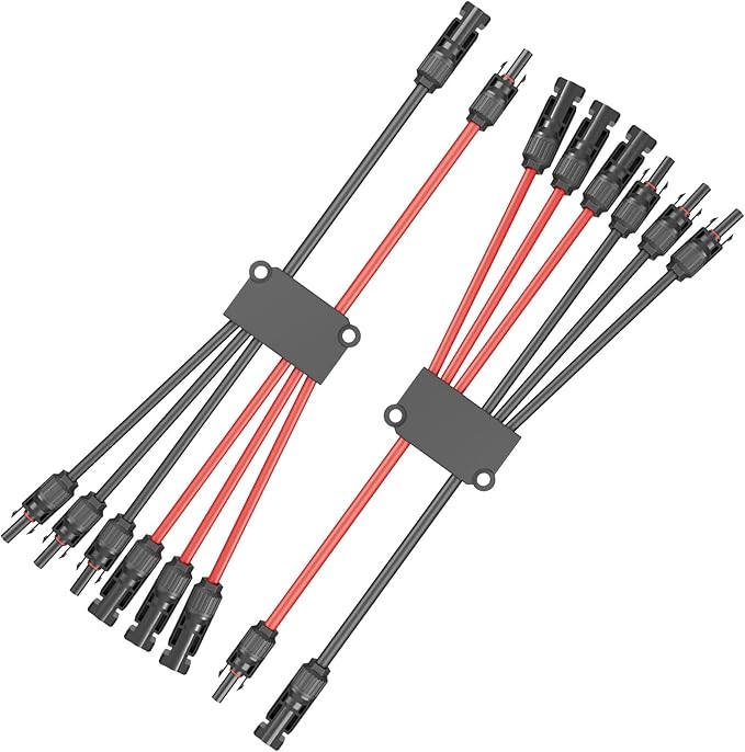 1 Pair Solar Connectors Y Branch 2 to 6,30A 1000VDC Solar Parallel Connectors for 2-3 Solar Panels,10AWG Adapter Solar Panel Connectors