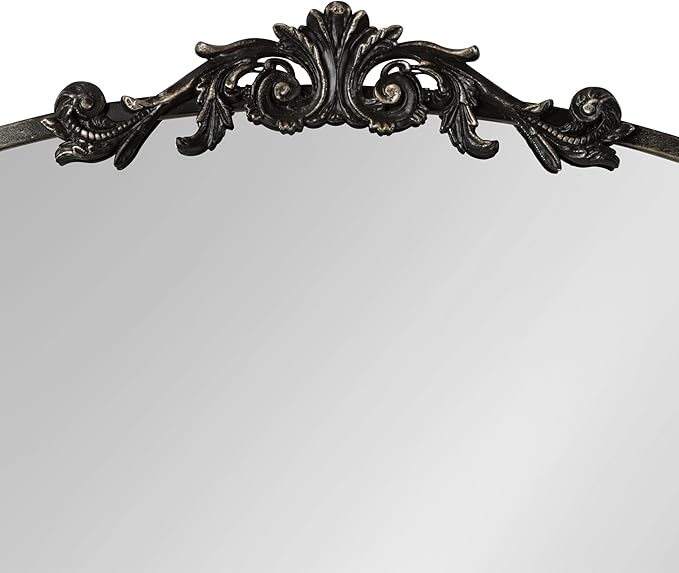 Kate and Laurel Arendahl Traditional Vintage Arch Mirror with Shelf; 33 x 26; Black; Baroque Antique Arched Wall Mirror with Functional Shelf for Use as Vanity Bathroom Mirror or Cute Nursery Mirror