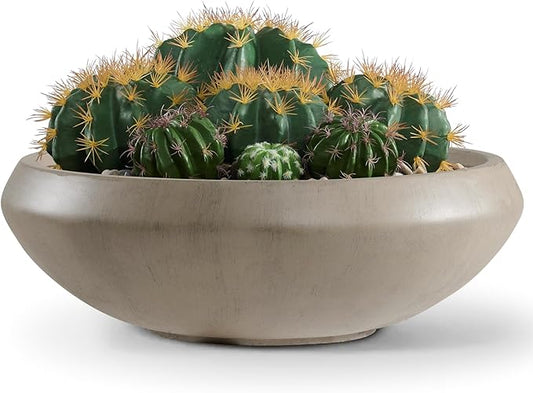 Bowl Planter 23.3" Dia x 7.9" H Succulent Pot with Drain Hole, 20.9" Opening Weathered Concrete Flowerpot for Indoor Outdoor Plants Herbs Bonsai, Round Planters for Home, Patio, Garden, Large-Natural