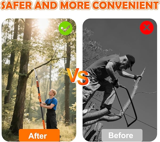 30FT Reach Pole Saw for Tree Trimming, Telescoping Tree Pruner Extendable with 5-24FT Extension Pole, Manual Saw for Yard, Garden, Patios