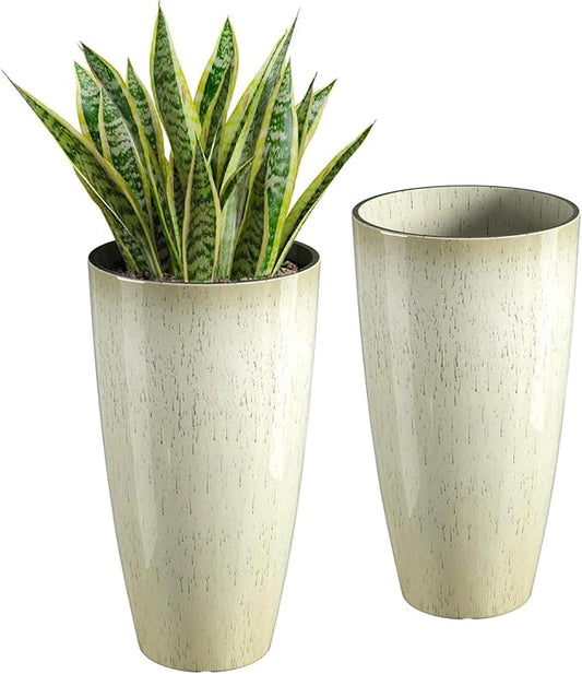 QCQHDU 21 inch Tall Planters for Outdoor & Indoor Plants, 2 Pack Sturdy Plant-Flower-Tree Pots for Front Porch Patio Deck Living Room Decor