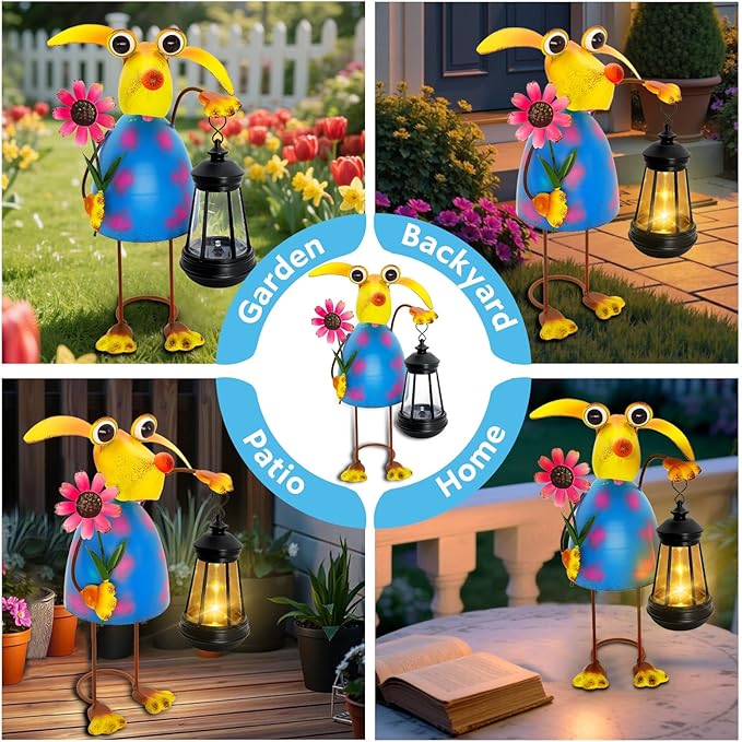 Garden Decor Dog Solar Statues, Unique Garden Statues Dog with Solar Lantern Waterproof, Birthday Gifts for Women Mom Grandma,Front Patio Balcony Yard Art Lawn Ornaments Porch Outdoor Decorations