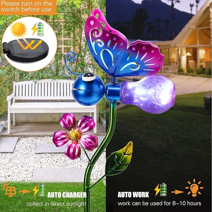 Bshine Solar Butterfly Outdoor Garden Decorative Lights, Waterproof Metal Stake Solar LED Lights Garden Decor Backyard, Pathway, Path, Lawn Ornaments for Mom