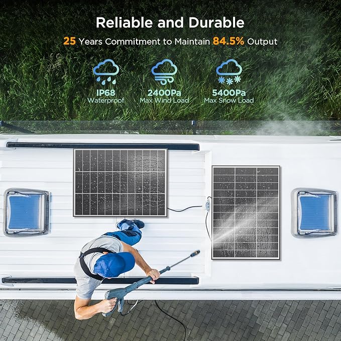 N-Type 16BB 400 Watt Solar Panel, 4Pcs Compact 12V 100W Solar Panel, 25% High Efficiency Monocrystalline PV Module, for Off-Grid Cabin, Rooftop, Farm,RV, Van, Truck, Greenhouse(4-Pack)
