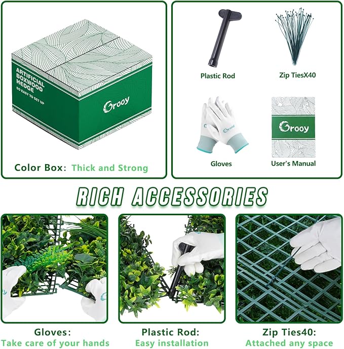 Boxwood Panels, Grass Wall 20"x20"(8pcs), Artificial Greenery Backdrop Wall Panels for Privacy Screen, Sun Protected Green Wall Decor for Outdoor, Indoor, Garden, Backyard and Décor