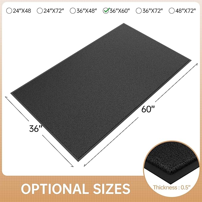 Sturdy Front Door Mat, 36" x 60" Heavy Duty Outdoor Indoor Mats to Trap Dirt and Moisture, Non-Slip Waterproof Doormat Inside Entrance, Washable Welcome Mats for Home Entryway（Black）