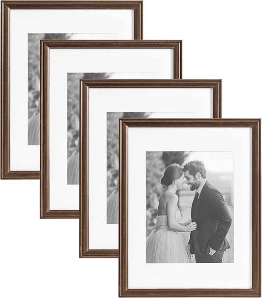 Kate and Laurel Adlynn Rectangle Picture Frame Set of 4; 11 x 14 matted to 8 x 10; Bronze; Vintage Four-Piece Frame Set for Gallery Wall Frame Set in Living Room Wall Decor