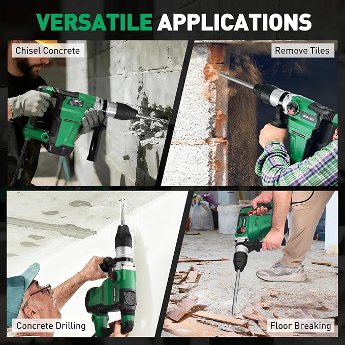 1-1/2 Inch SDS-MAX Heavy and Duty Rotary Hammer Drill, 13 Amp Corded Hammers Drill, 3 Functions, 6 Speeds, Safety Clutch, 2 Chisel, Hammers Drill for Concrete Demolition Chipping