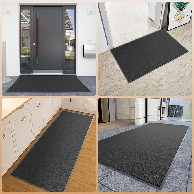 Sturdy Front Door Mat, 36" x 72" Heavy Duty Outdoor Indoor Mats to Trap Dirt and Moisture, Non-Slip Waterproof Doormat Inside Entrance, Washable Welcome Mats for Home Entryway（Black）