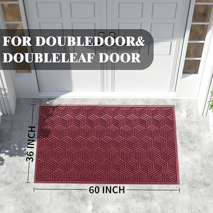 Yimobra Extra Large Door Mat 60x36, All-Season Waterproof Outdoor Mats for Front Door Entrance with Drainage Holes, Heavy Duty Non-Slip Doormat for Garage Patio Entryway Indoor, Red