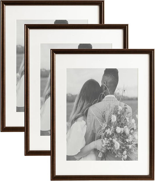 Kate and Laurel Adlynn Rectangle Picture Frame Set of 3; 14 x 18 matted to 11 x 14; Bronze; Vintage Three-Piece Frame Set for Gallery Wall Frame Set in Living Room Wall Decor