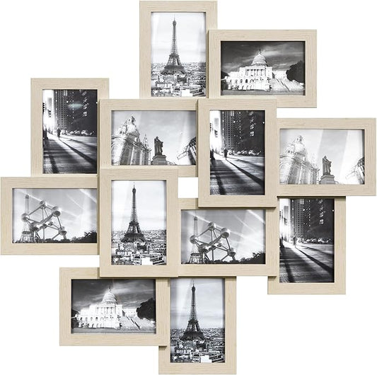 SONGMICS 4x6 Collage Picture Frames, 12-Pack Photo Collage Frame for Wall Decor, Glass Front, Assembly Required, Natural Beige URPF022N01