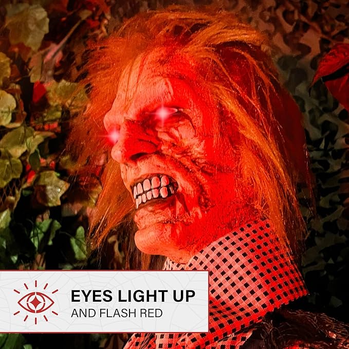 Haunted Hill Farm Lifesize Animatronic Talking Grave Digger with Shovel with Touch Activated Lights and Sound, Battery-Operated Indoor or Covered Outdoor Halloween Decoration