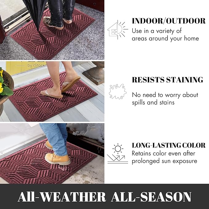 Yimobra Extra Large Door Mat 60x36, All-Season Waterproof Outdoor Mats for Front Door Entrance with Drainage Holes, Heavy Duty Non-Slip Doormat for Garage Patio Entryway Indoor, Red