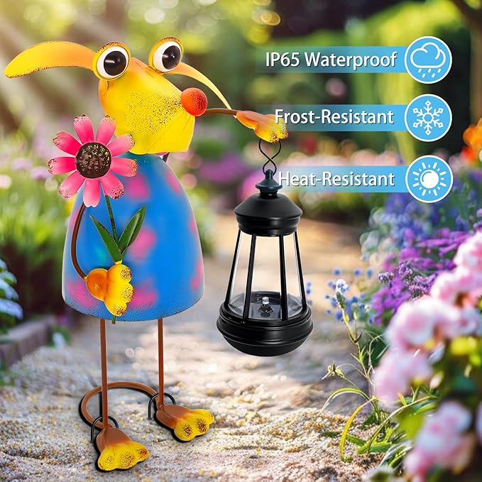 Garden Decor Dog Solar Statues, Unique Garden Statues Dog with Solar Lantern Waterproof, Birthday Gifts for Women Mom Grandma,Front Patio Balcony Yard Art Lawn Ornaments Porch Outdoor Decorations