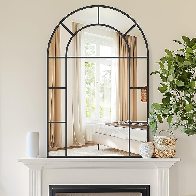 Bathroom Mirror, 24x36 Arched Wall Mirrors, Black Wall-Mounted Mirrors, Bathroom Vanity Mirror for Over Sink, Bathroom, Living Room, Bedroom, Entryway