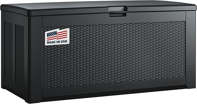 Rubbermaid Extra Large Resin Outdoor Storage Deck Box (134 Gal), Weather Resistant, Black, Deck Organization for Home/Backyard/Pool Chemicals/Toys/Garden Tools/Porch/Patio Cushions