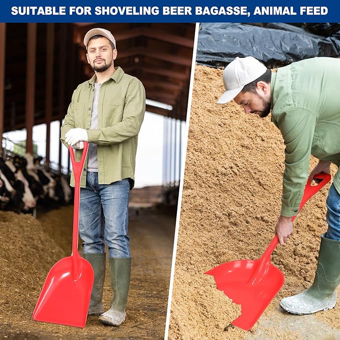 Frienda 3 Pieces Plastic Snow Shovel 43 x 14 Inches Heavy Duty Hygienic Shovel with D Shaped Grip Handle Large Durable Seamless Snow Scoop for Kitchen Gardening(Red)