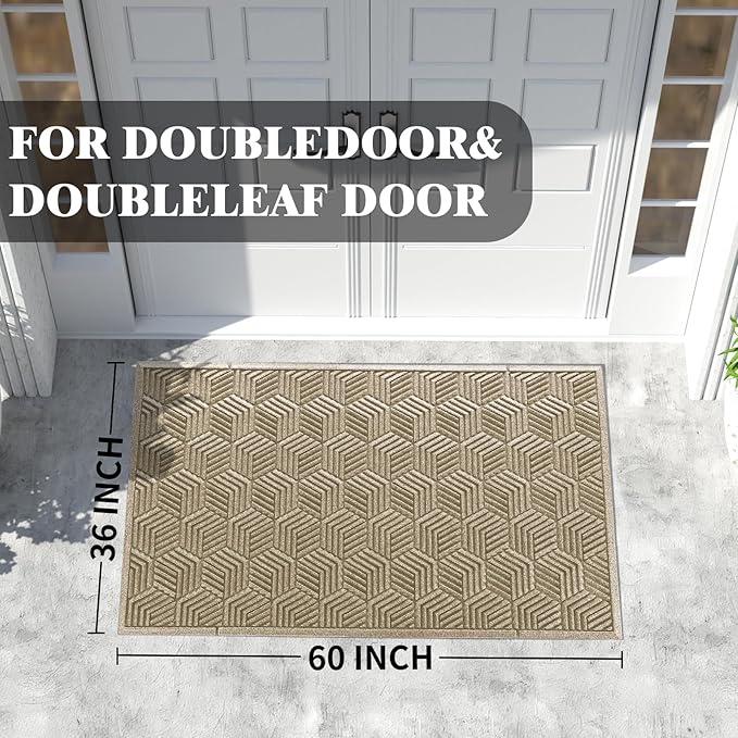 Yimobra Extra Large Door Mat 60x36, All-Season Waterproof Outdoor Mats for Front Door Entrance with Drainage Holes, Heavy Duty Non-Slip Doormat for Garage Patio Entryway Indoor, Beige