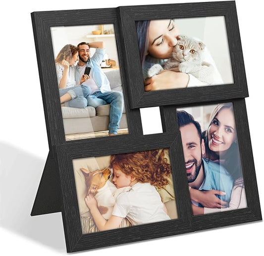 SONGMICS 4x6 Collage Picture Frames, Family Photo Collage Frame Set of 4 for Wall Decor, Glass Front, Wall Hanging or Tabletop, Ink Black URPF25BK