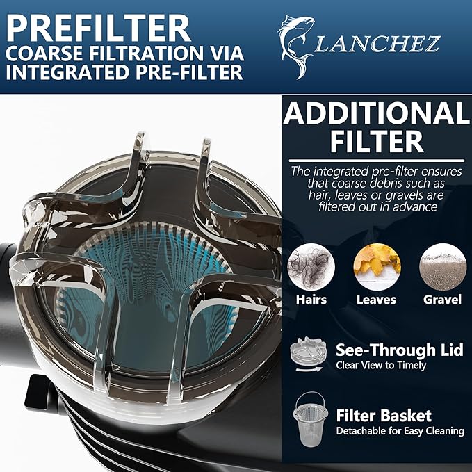 LANCHEZ 13in Sand Filter Pump for Above Ground Pool, 3/4HP, Max 3500GPH for Pools Up to 11000GAL, 6-Way Valve Pool Sand Filter System with Strainer Basket, Enhanced Circulation for Crystal-Clear Pool