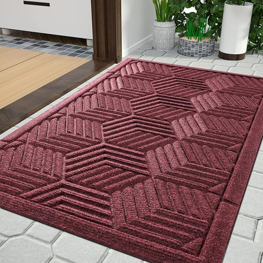 Yimobra Large Door Mat 36x24, All-Season Waterproof Outdoor Mats for Front Door Entrance with Drainage Holes, Heavy Duty Non-Slip Doormat for Garage Patio Entryway Indoor, Red