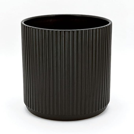 Amazon Basics Fluted Round Ceramic Planter, 8-inch, Black