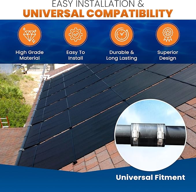 Highest Performing Design - Universal Solar Pool Heater Panel Replacement - 15-20 Year Life Expectancy (4' X 10' / 2" I.D. Header)