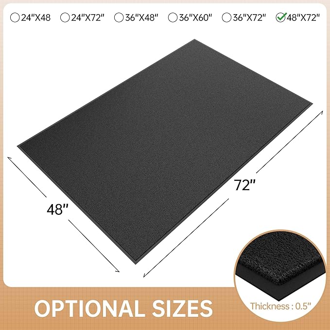 Large Front Door Mat, 48" x 72" Heavy Duty Outdoor Indoor Mats to Trap Dirt and Moisture, Non-Slip Waterproof Doormat Inside Entrance, Washable Welcome Mats for Home Entryway（Black）