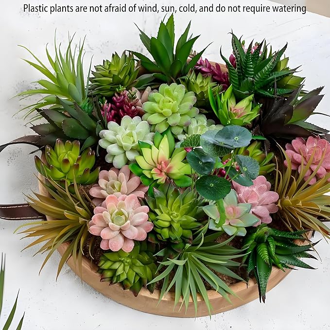 Artificial Succulent Plants Agave-Penny Grass 4 Pcs Fake Succulents Unhydrated Yucca Real Touch Lifelike Plants Fake Succulents Greenhouse DIY Garden Home Office Decoration Fake Suculents