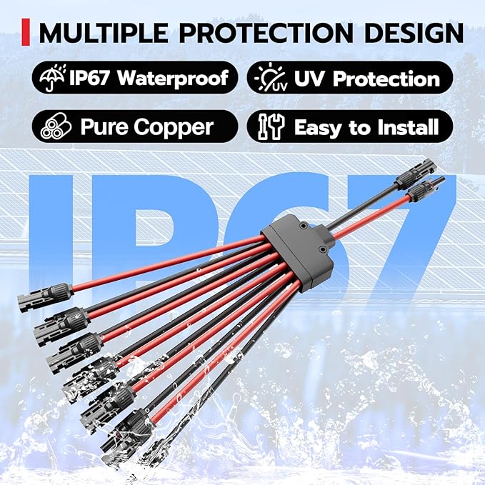 1 Pair Solar Panel Connectors Y Branch 2 to 12,Solar Parallel Connectors for 2-6 Solar Panels,10AWG Solar Y Connector PV Tool Kit