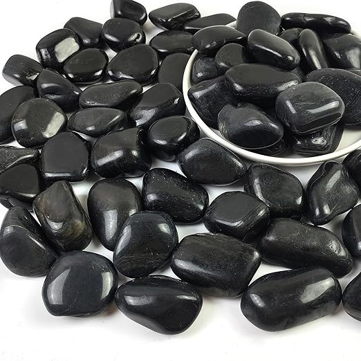 1-2.2 Inch High Decorative Black River Rocks, 5LB Polished Stones, Pebbles for Landscaping, Fish Tank, Garden, Vase Filling Pebbles, Outdoor Decorative River Rocks