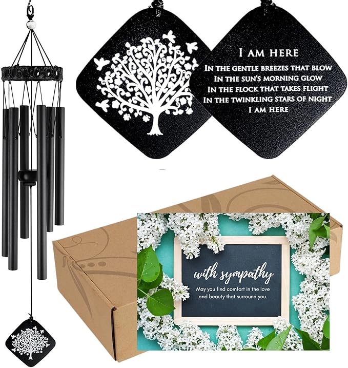 Sympathy Wind Chimes I Tree of Life Wind Chime I Funeral Wind Chimes Sympathy I Bereavement Gift for Loss of Father, Mother, Wife, Husband I Condolence Remembrance Gift I 29" Black
