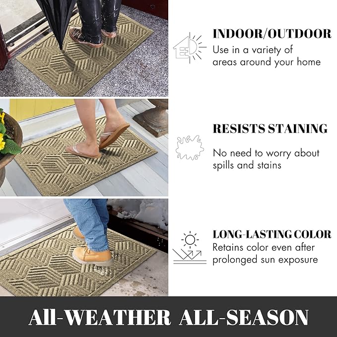 Yimobra Extra Large Door Mat 60x36, All-Season Waterproof Outdoor Mats for Front Door Entrance with Drainage Holes, Heavy Duty Non-Slip Doormat for Garage Patio Entryway Indoor, Beige