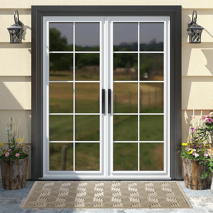 Yimobra Large Door Mat 47x24, All-Season Waterproof Outdoor Mats for Front Door Entrance with Drainage Holes, Heavy Duty Non-Slip Doormat for Garage Patio Entryway Indoor, Beige