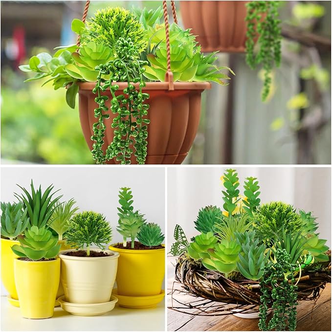 Succulents Plants Artificial, 14pcs Green Succulents Plant, Mini Fake Succulents for DIY Crafting Home Garden Office Party