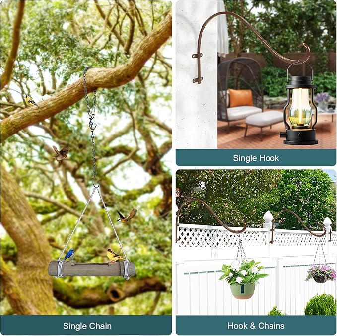 Plant Hangers Outdoor, 4 Pack 12 Inch Plant Hooks for Wall Metal Plants Hanging Bracket for Bird Feeder, Flower Baskets, Wind Chimes, Lanterns, Indoor Outdoor, Bronze