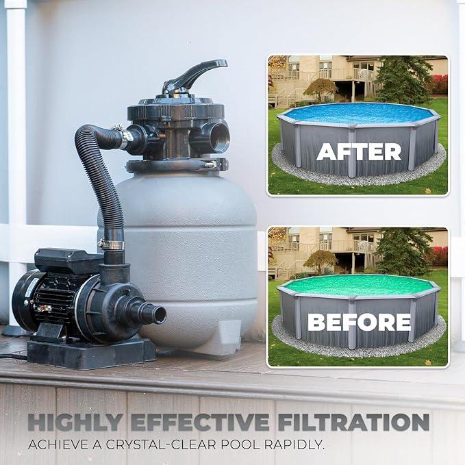 XtremepowerUS 12" Sand Filter for Above-Ground Swimming Pools Max 2,400GPH 7-Way Multi-Port Valve Pool Pump Up to 10,000 Gallons Strainer Basket Set