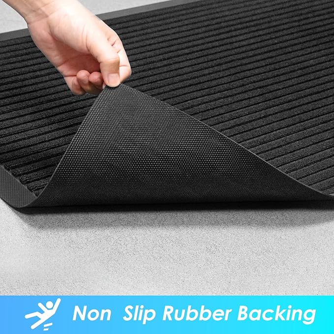 Vicwe Front Door Mat Indoor Outdoor Entrance, 36"x24" Heavy Duty Non-Slip Rubber Doormats, Low Profile,Easy Clean Entryway Floor Mats for Outside, Porch, Patios,Black