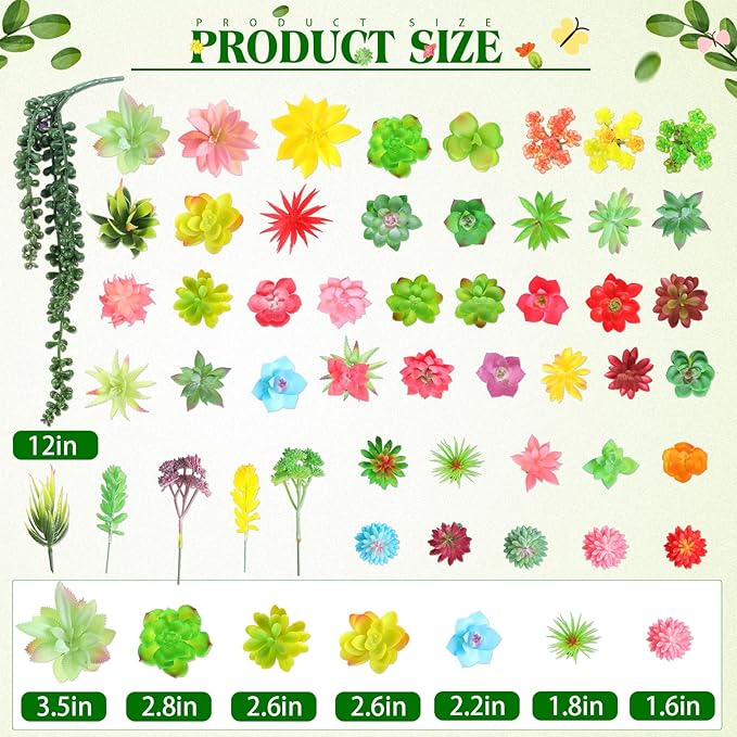 WILLBOND 50 Pcs 50 Pcs Bulk Mini Artificial Succulents Plants Assorted Unpotted Realistic Plants Fake Textured Succulent Picks Realistic Plastic Cactus Stems for Garden Home Decor (Lovely Style)