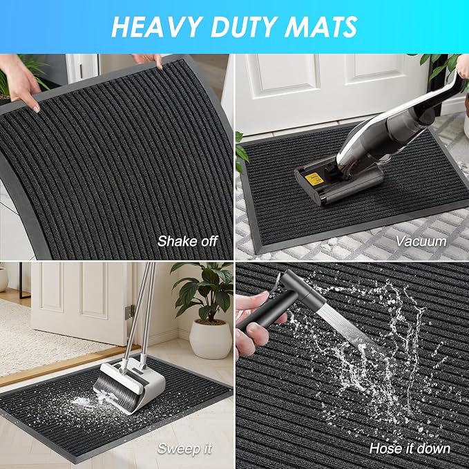 Vicwe Front Door Mat Indoor Outdoor Entrance, 36"x24" Heavy Duty Non-Slip Rubber Doormats, Low Profile,Easy Clean Entryway Floor Mats for Outside, Porch, Patios,Black