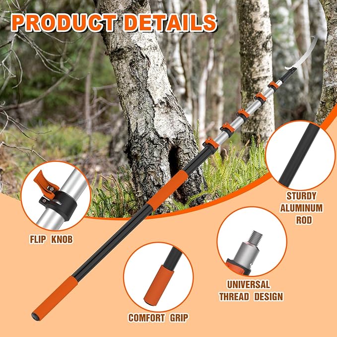 30FT Reach Pole Saw for Tree Trimming, Telescoping Tree Pruner Extendable with 5-24FT Extension Pole, Manual Saw for Yard, Garden, Patios