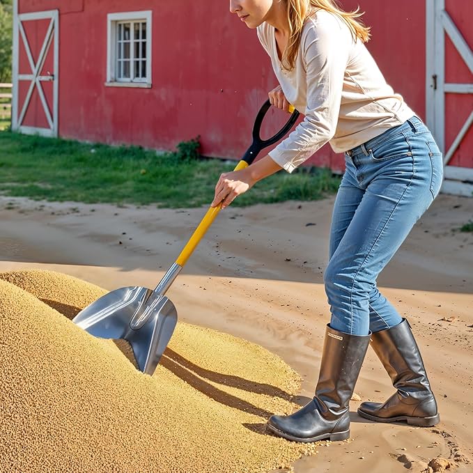 Plexon Metal Scoop Shovel 15" Blade - Aluminium Steel Snow Shovel for Driveway - Heavy Duty Snow Shovel for Car - Fiberglass Handle & Plastic D-Grip - Outdoor Garden Yard, 48" Length