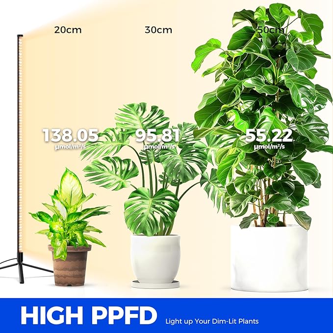 Barrina Grow Lights for Indoor Plants with Stand, 42W 169 LEDs Full Spectrum Wide Illumination Area, T10 Vertical Standing Plant Grow Light, 4FT Height with On/Off Switch and Tripod Floor Stand