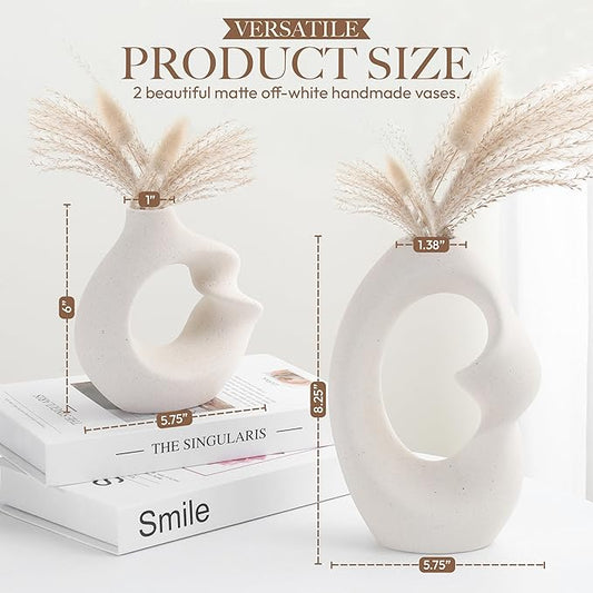 Set of 2 Romantic Hollow Ceramic Vases for Home Decor – Modern Minimalist Romantic Flower Vase for Pampas Grass Perfect for Entryway, Coffee Table, Living Room, Dining Table, Shelf Decor