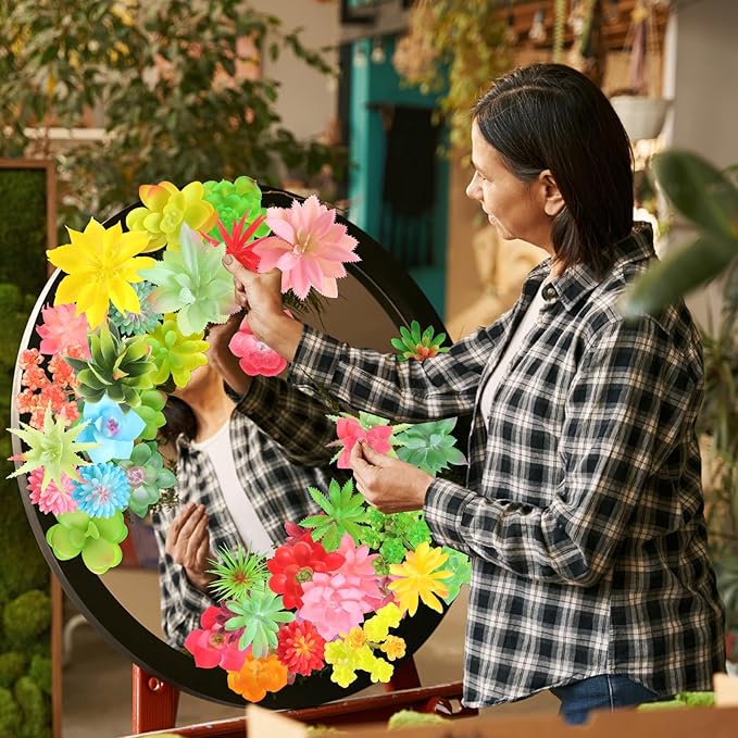 WILLBOND 50 Pcs 50 Pcs Bulk Mini Artificial Succulents Plants Assorted Unpotted Realistic Plants Fake Textured Succulent Picks Realistic Plastic Cactus Stems for Garden Home Decor (Lovely Style)