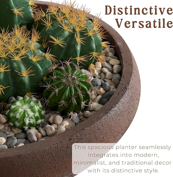 23.3"Dia x 8"H Large Succulent Pot with Drain Hole and Plug, 21" Opening Lotus Bowl Planter, Weathered Concrete Planters for Indoor Outdoor Plants, Home, Patio, Garden, Weathered Concrete, Large-Rust