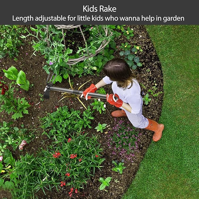 Hoe and Cultivator Gardening Hand Tools, Heavy Duty Stainless Steel Garden Hoe and 3 Fork Hand Tiller for Gardening Weeding Planting with Adjustable Handle 45 inch
