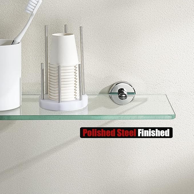 JQK Bathroom Glass Shelf Chrome, Tempered Glass Shower Storage 20 by 5 inches, 304 Stainless Steel Polished Chrome Wall Mount, 2 Pack, TGS101L20-CH-P2